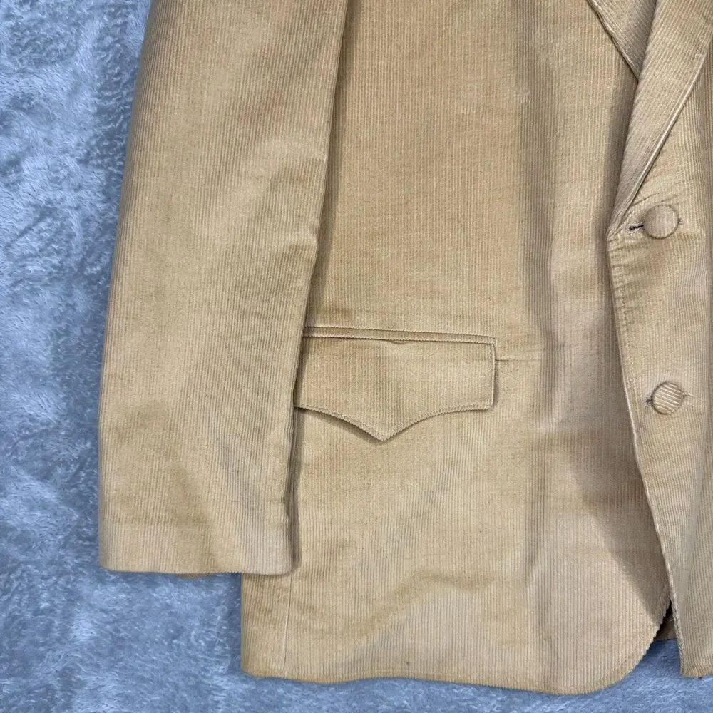 VTG Pioneer Wear Blazer Mens 46 Beige Corduroy Leather Western Jacket USA Cowboy